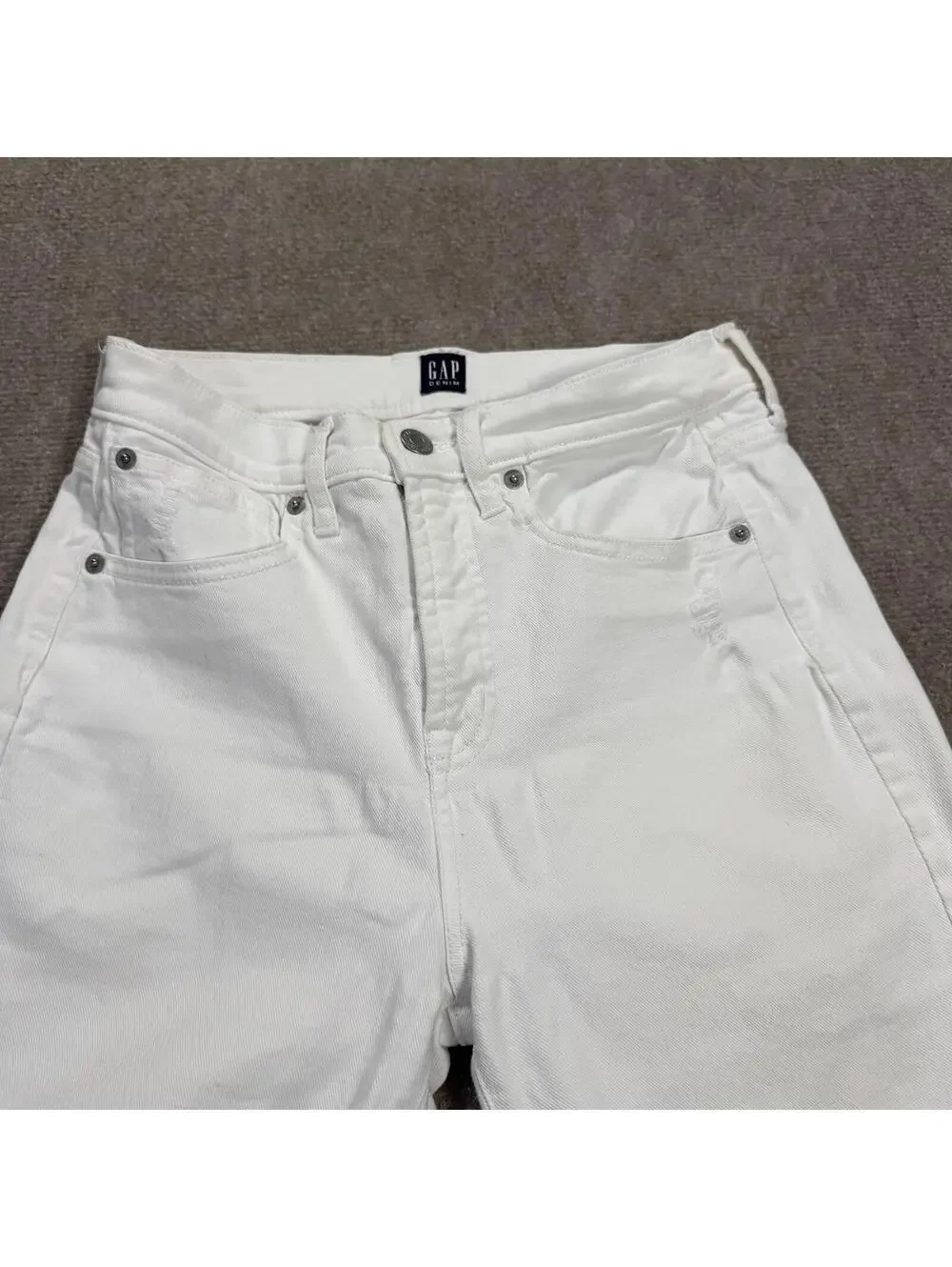 GAP Denim True Skinny White Distressed Jeans Women's Size 26 Raw Hem Ripped